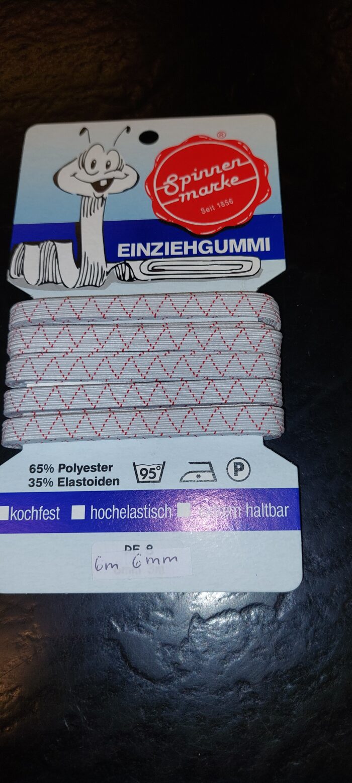 Einziehgummi Spinnenmarke weiß 6 mm, 6 m Länge